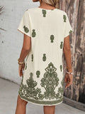 Side view of Boho Chic Women's Summer Mini Dress - Casual Retro Print for Holiday & Daily Wear for women dress styling