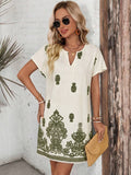Detail view of Boho Chic Women's Summer Mini Dress - Casual Retro Print for Holiday & Daily Wear for women dress styling