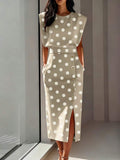 Image 4 - fabric detail of Elegant Plus Size Sleeveless Pink and White Polka Dot Dress for Summer Weddings and Cruises