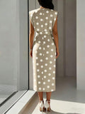 Image 6 - full length view of Elegant Plus Size Sleeveless Pink and White Polka Dot Dress for Summer Weddings and Cruises