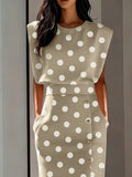 Image 5 - neckline detail of Elegant Plus Size Sleeveless Pink and White Polka Dot Dress for Summer Weddings and Cruises