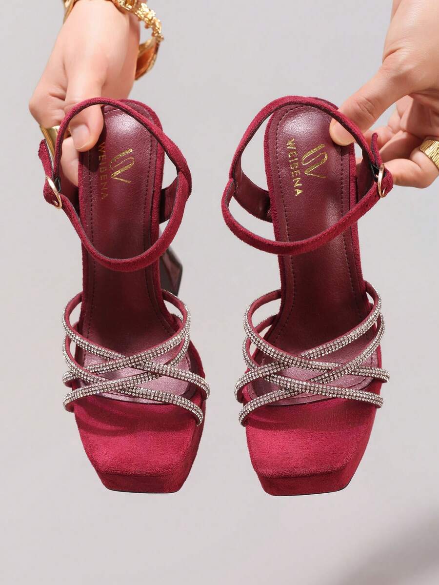 Brown crisscross platform sandal view 6 with open toe and ankle strap