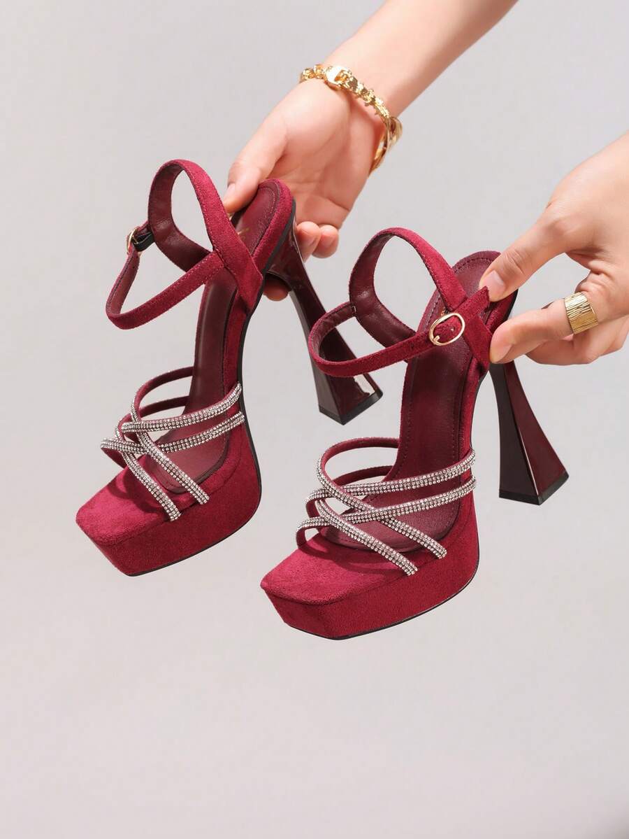 Brown crisscross platform sandal view 5 with open toe and ankle strap