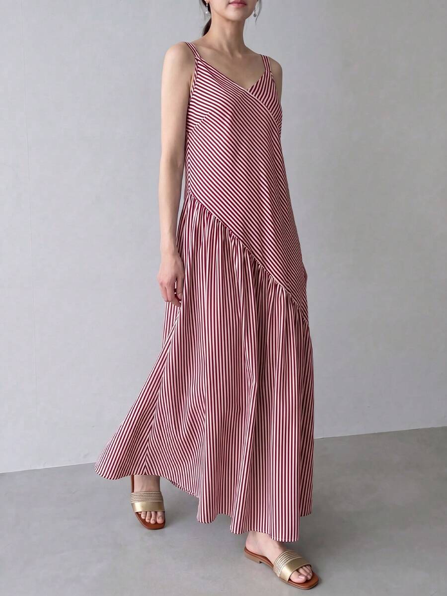 Red and white striped summer maxi dress back view