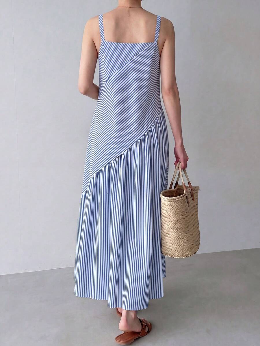 Striped cami maxi dress fabric and stripe direction detail