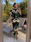 Fabric detail of Plus Size Women’s Striped Contrast Color Ruched Front Dress with Slit - Stylish and Chic