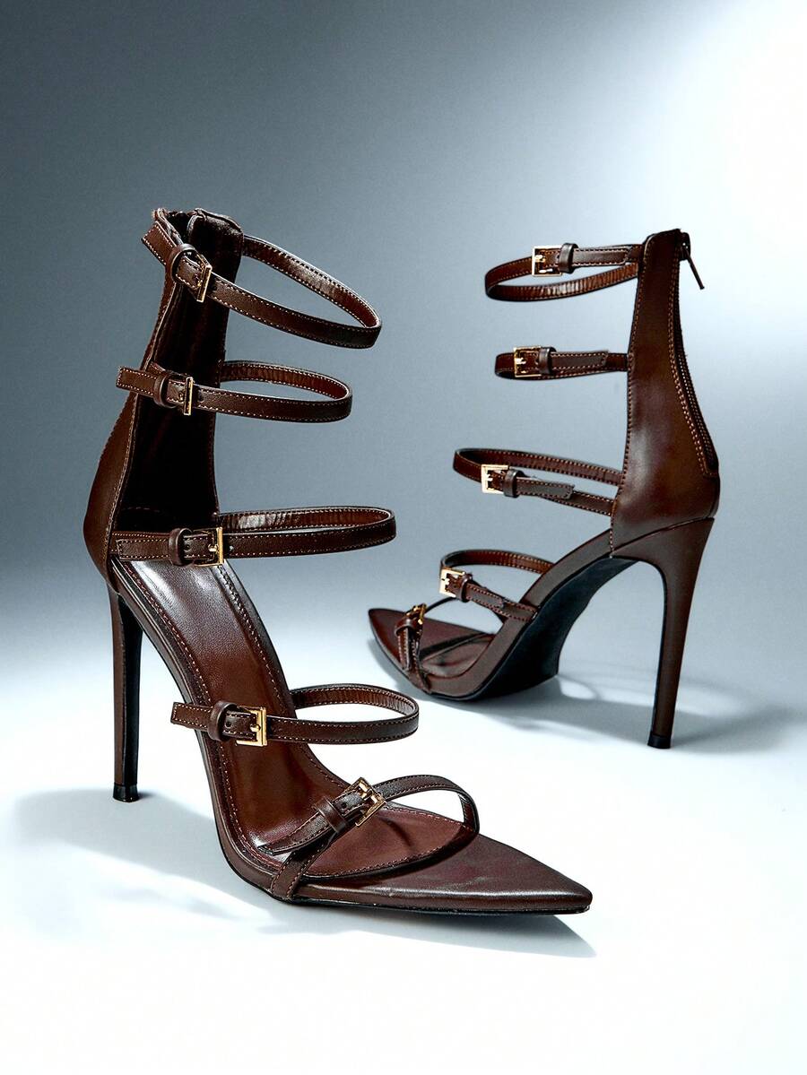 Multi strap stiletto heels with glossy patent finish image 6