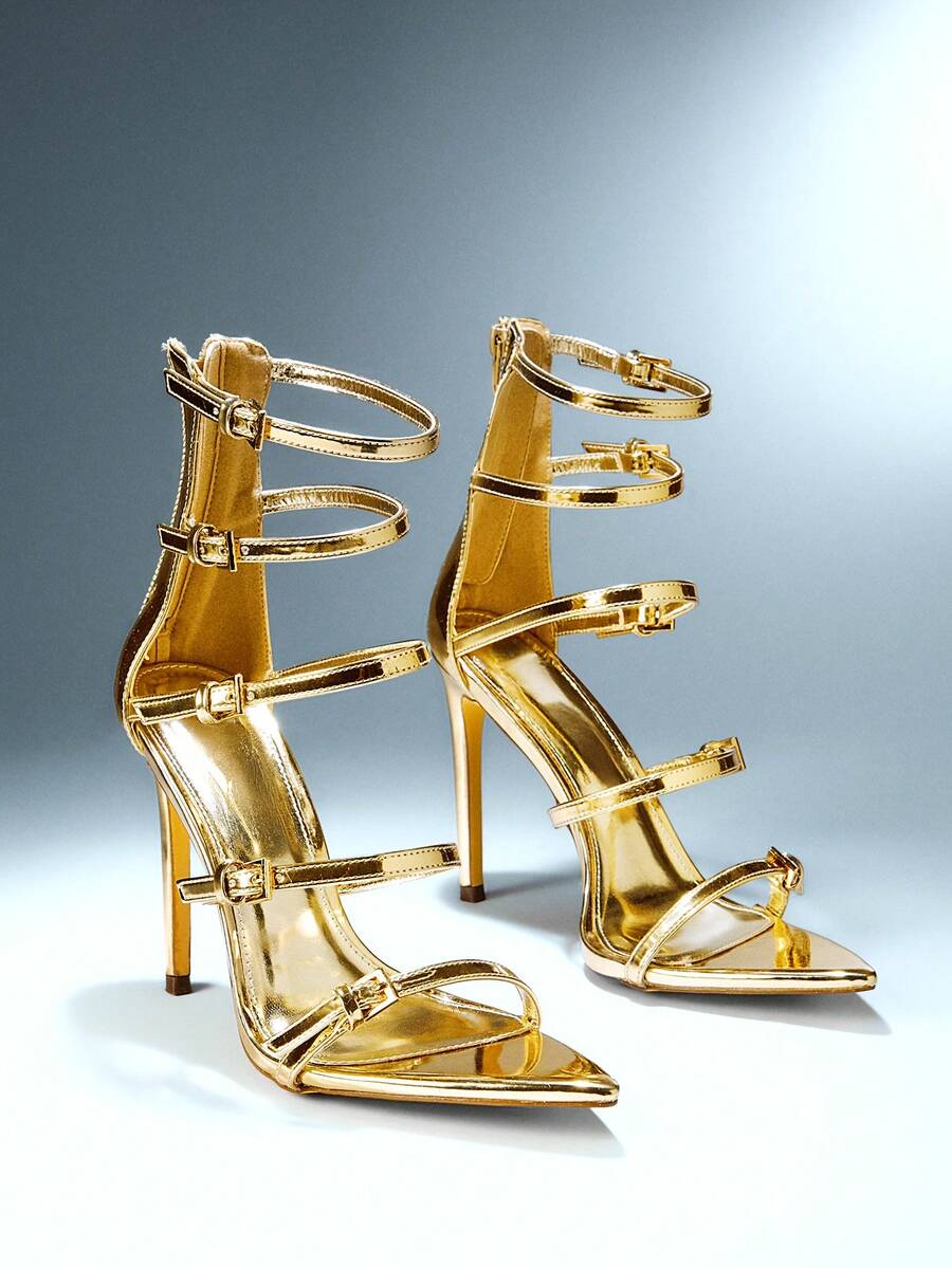 Multi strap stiletto heels with glossy patent finish image 8