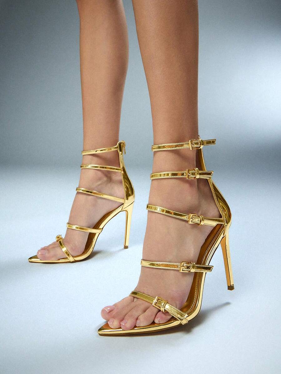 Multi strap stiletto heels with glossy patent finish image 9