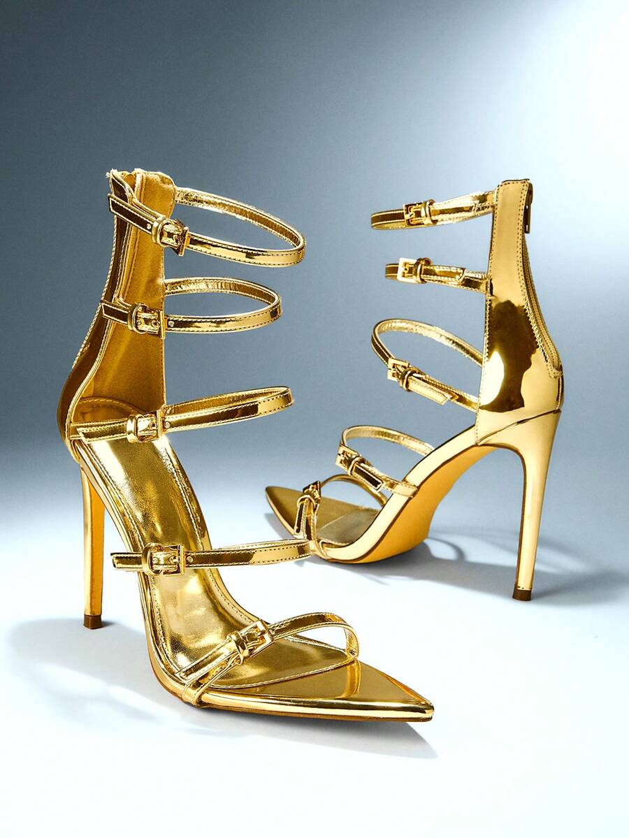 Multi strap stiletto heels with glossy patent finish image 11