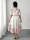 Image 2 - side profile of Elegant Floral Print Long Sleeve Dress with Waist Buckle for Spring and Autumn Fashion
