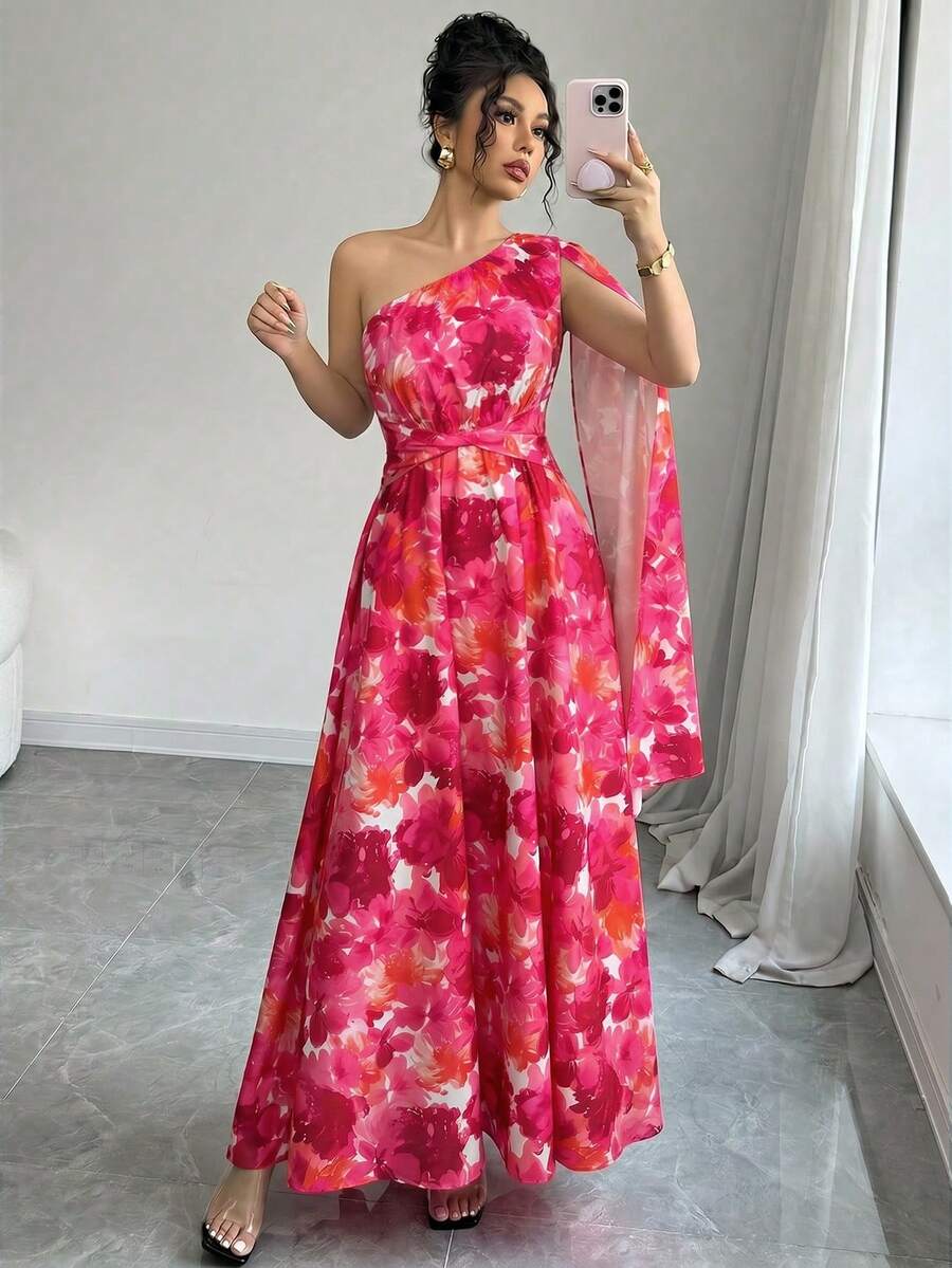 Close-up of split sleeve detail on elegant floral dress