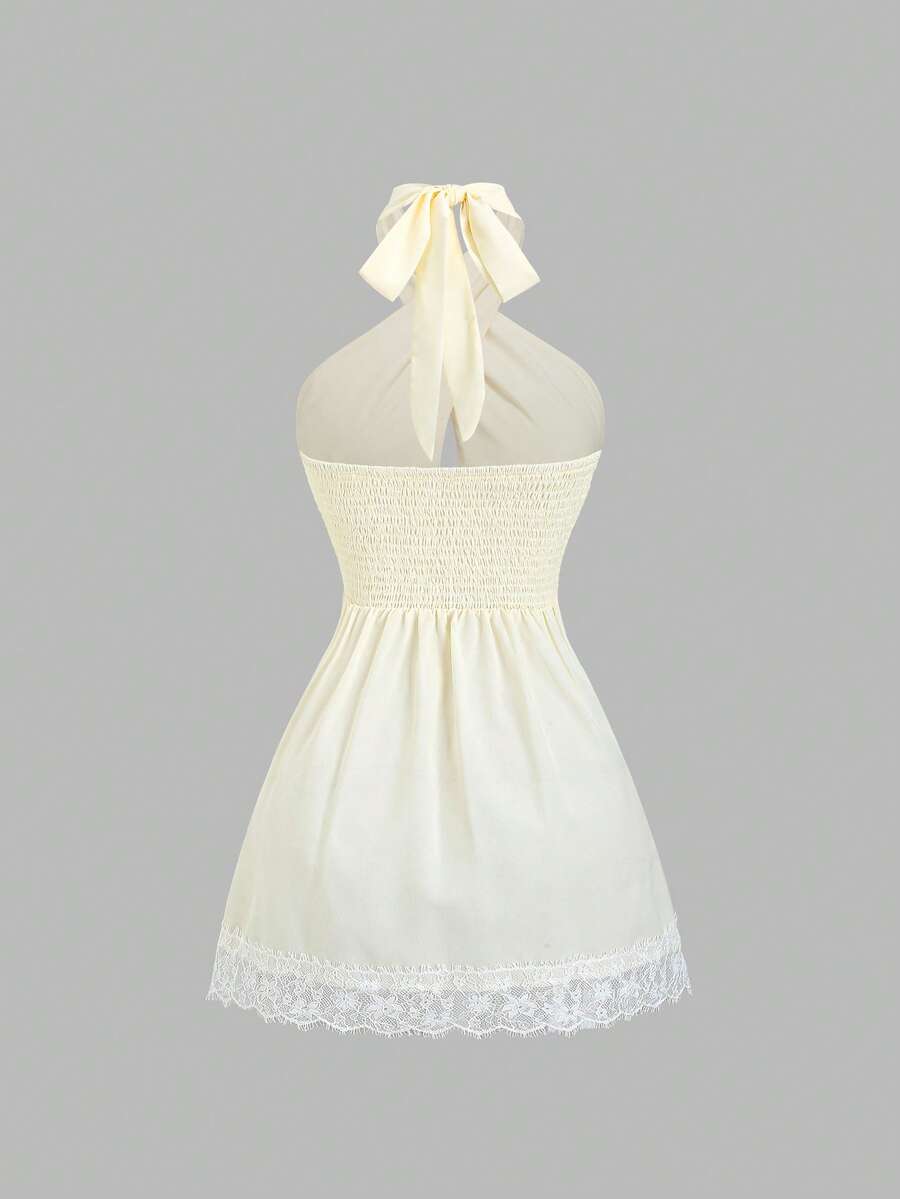 Apricot lace mini dress view 1