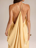 Yellow halter satin maxi dress view 5