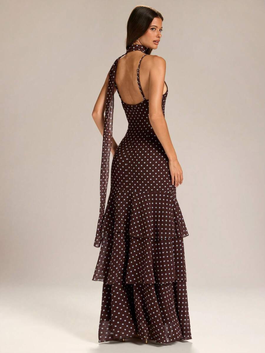 Brown chiffon maxi dress view 2