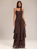 Brown chiffon maxi dress view 4