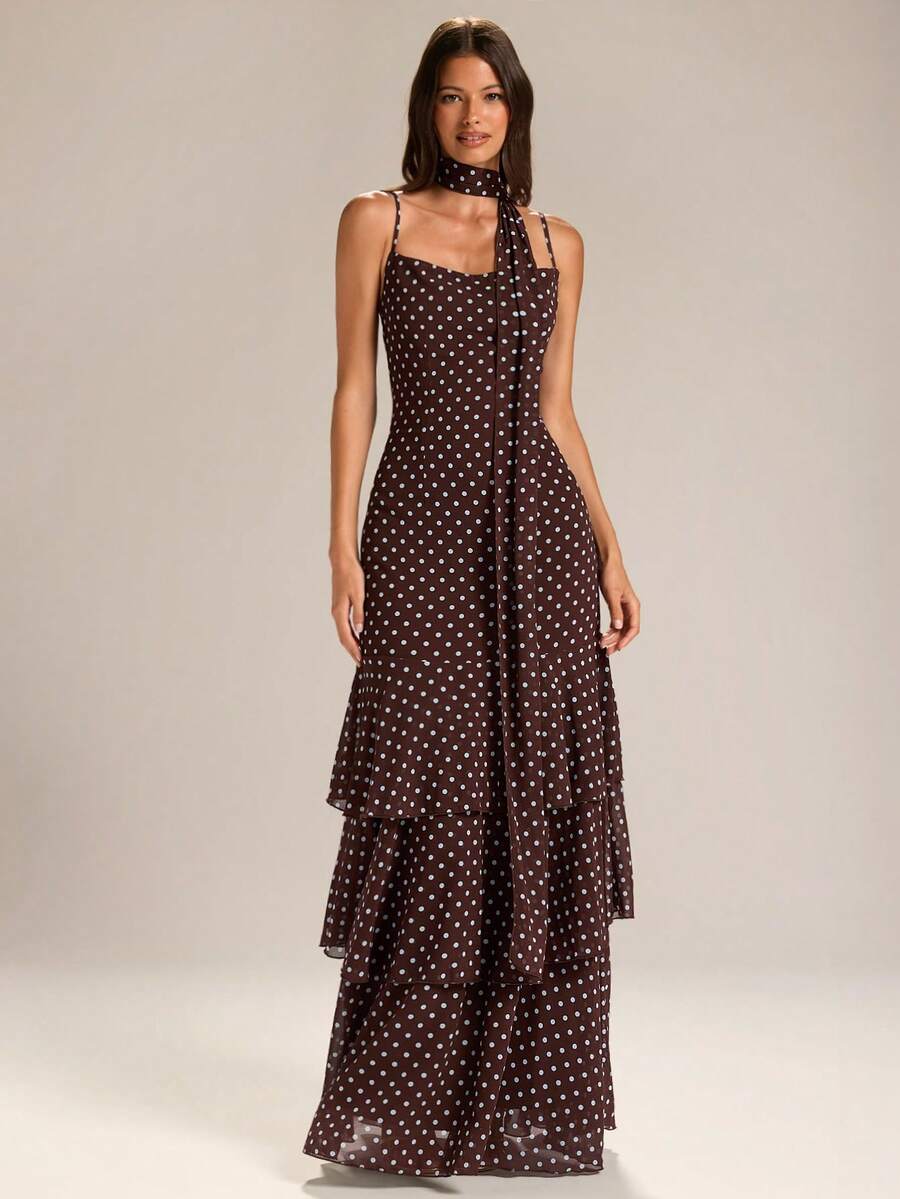 Brown chiffon maxi dress view 4