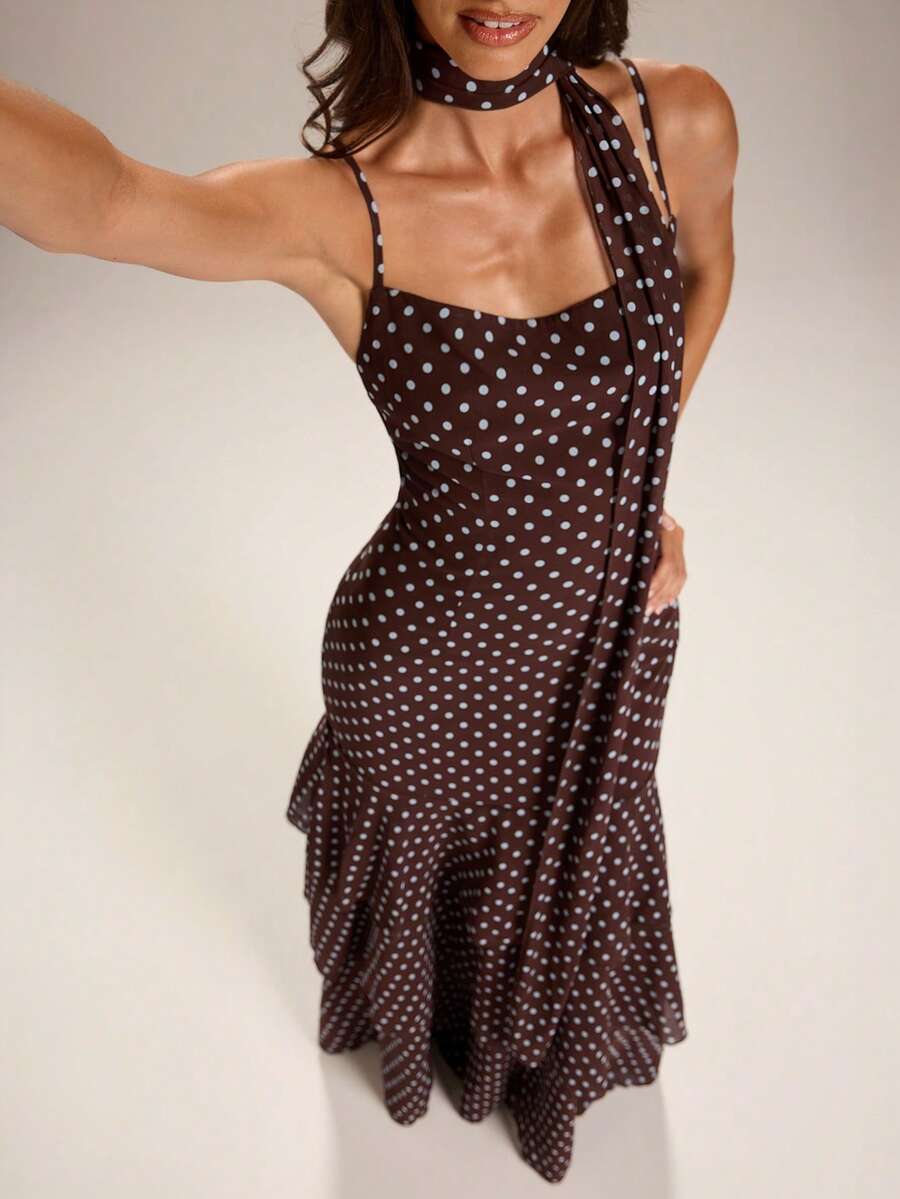 Brown chiffon maxi dress view 5