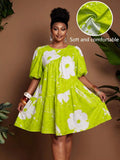 Image 7 - color option of Chic Plus Size Women's Summer Travel Dress with Lantern Sleeves and Ruched A-Line Design