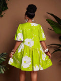 Image 8 - hem detail of Chic Plus Size Women's Summer Travel Dress with Lantern Sleeves and Ruched A-Line Design