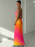 Pale yellow floral maxi dress back view