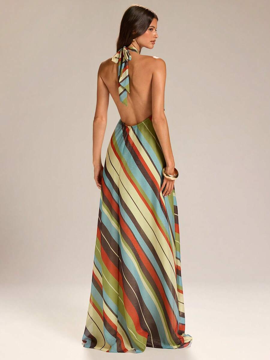 Striped backless maxi dress view 1