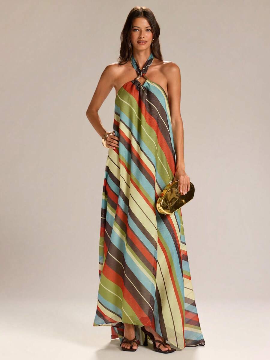 Striped backless maxi dress view 3