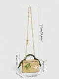 Open tropical mini handbag with beige chevron lining and zip-around top
