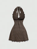 Brown A-line mini dress view 2