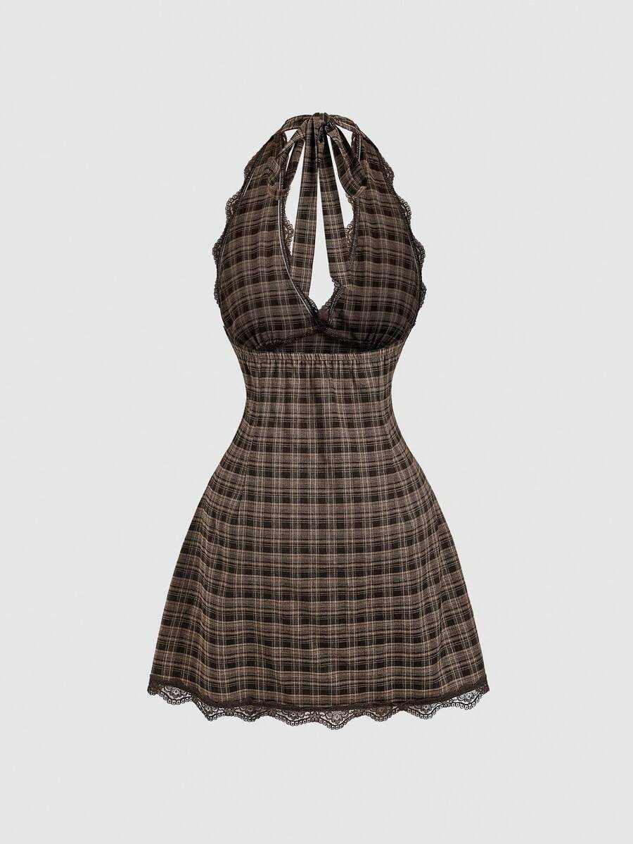 Brown A-line mini dress view 2