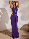 Purple rhinestone backless maxi dress side view