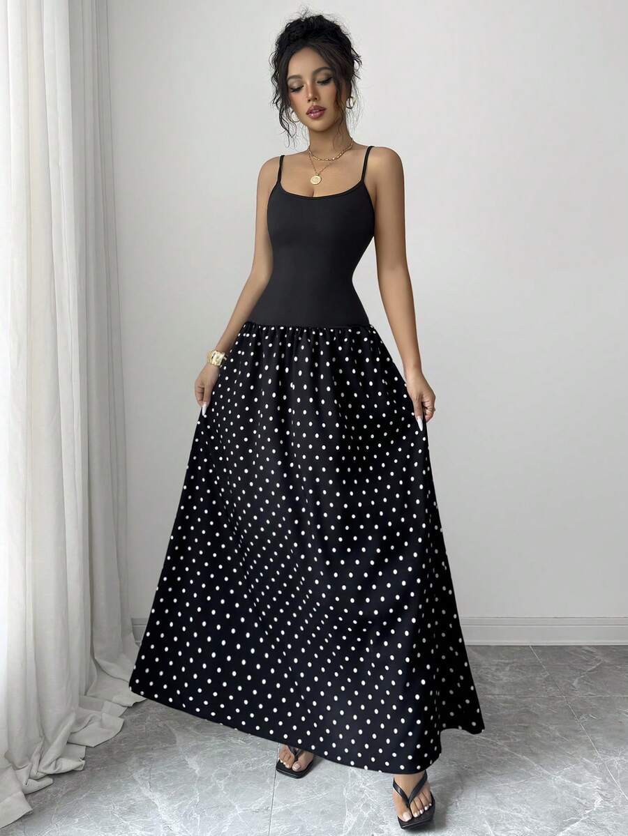 Black and white polka dot dress view 1