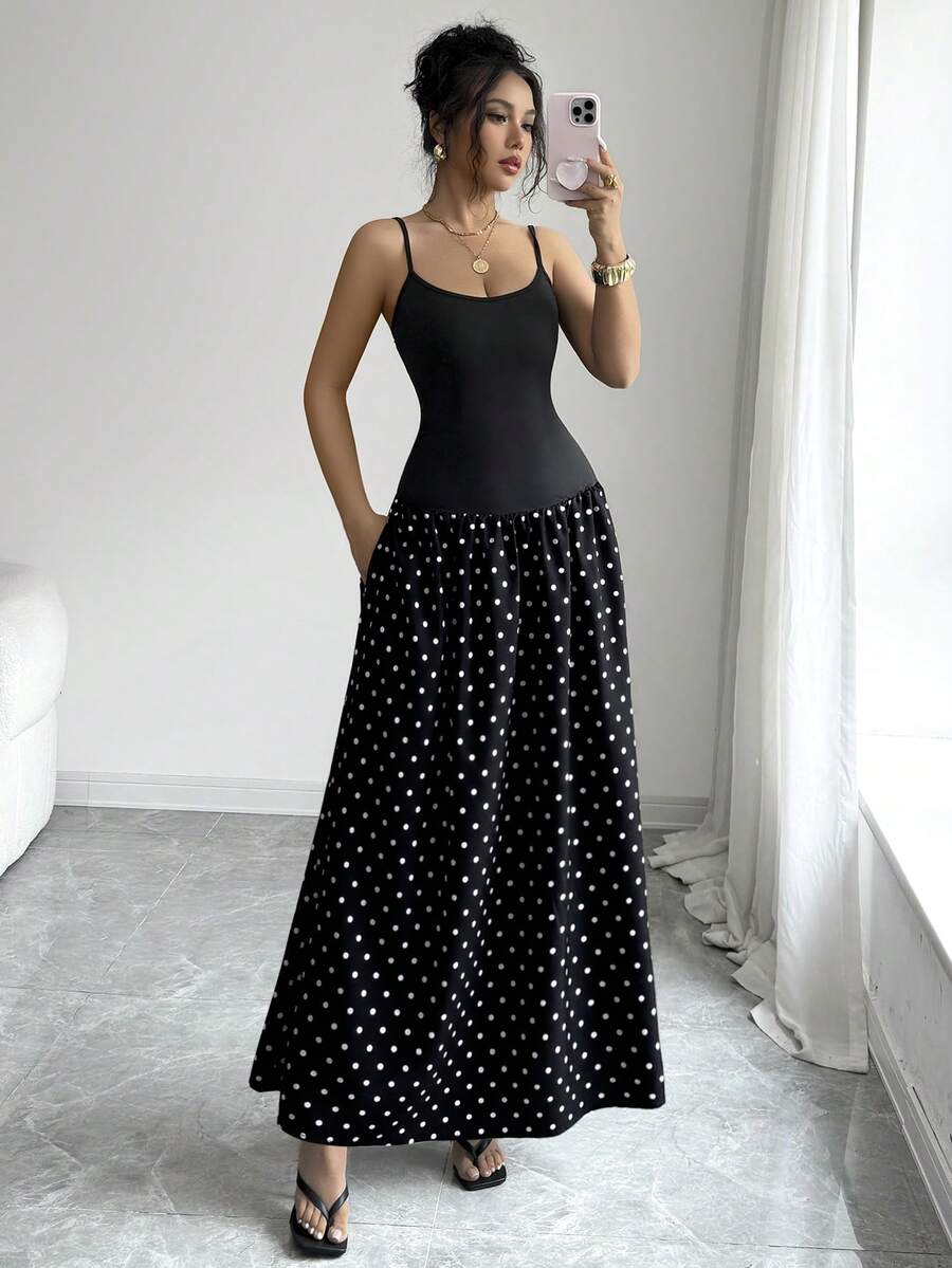 Black and white polka dot dress view 3
