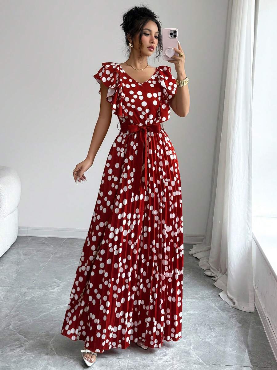 Red print maxi dress view 4