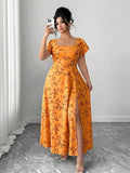 Image 4 - fabric detail of Elegant Plus Size Summer Dress with French Square Collar and Ruffle Sleeves - Perfect for Casual & Cocktail Occasions