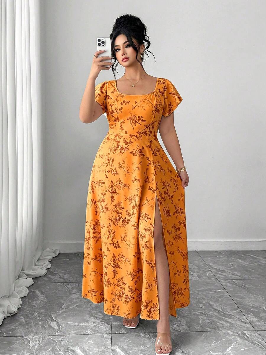 Image 4 - fabric detail of Elegant Plus Size Summer Dress with French Square Collar and Ruffle Sleeves - Perfect for Casual & Cocktail Occasions