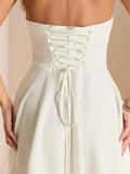 Ivory lace-up back dress detail