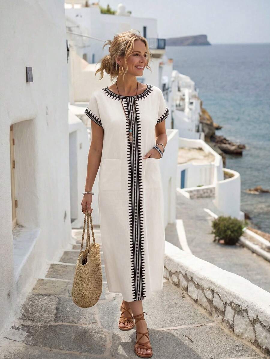 Back view of Color Block Pocket Casual Party Dress for Women – Perfect Summer Outfits & Vacation Wear for women dress styling