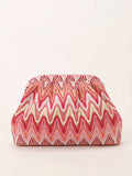 Front product view red pink cream zigzag pleated clutch with rounded rectangular body
