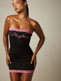 Front view of strapless bodycon mini dress for party nights