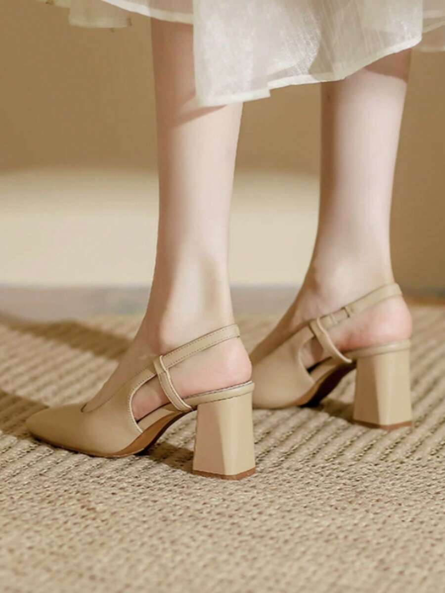 vintage peep toe block heel pumps image 9 showing visible heel, toe, strap, color, and material details