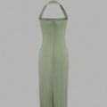 Sage green solid fitted midi dress detail