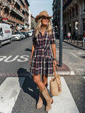 Side view of short tartan shirt dress for weekend wear