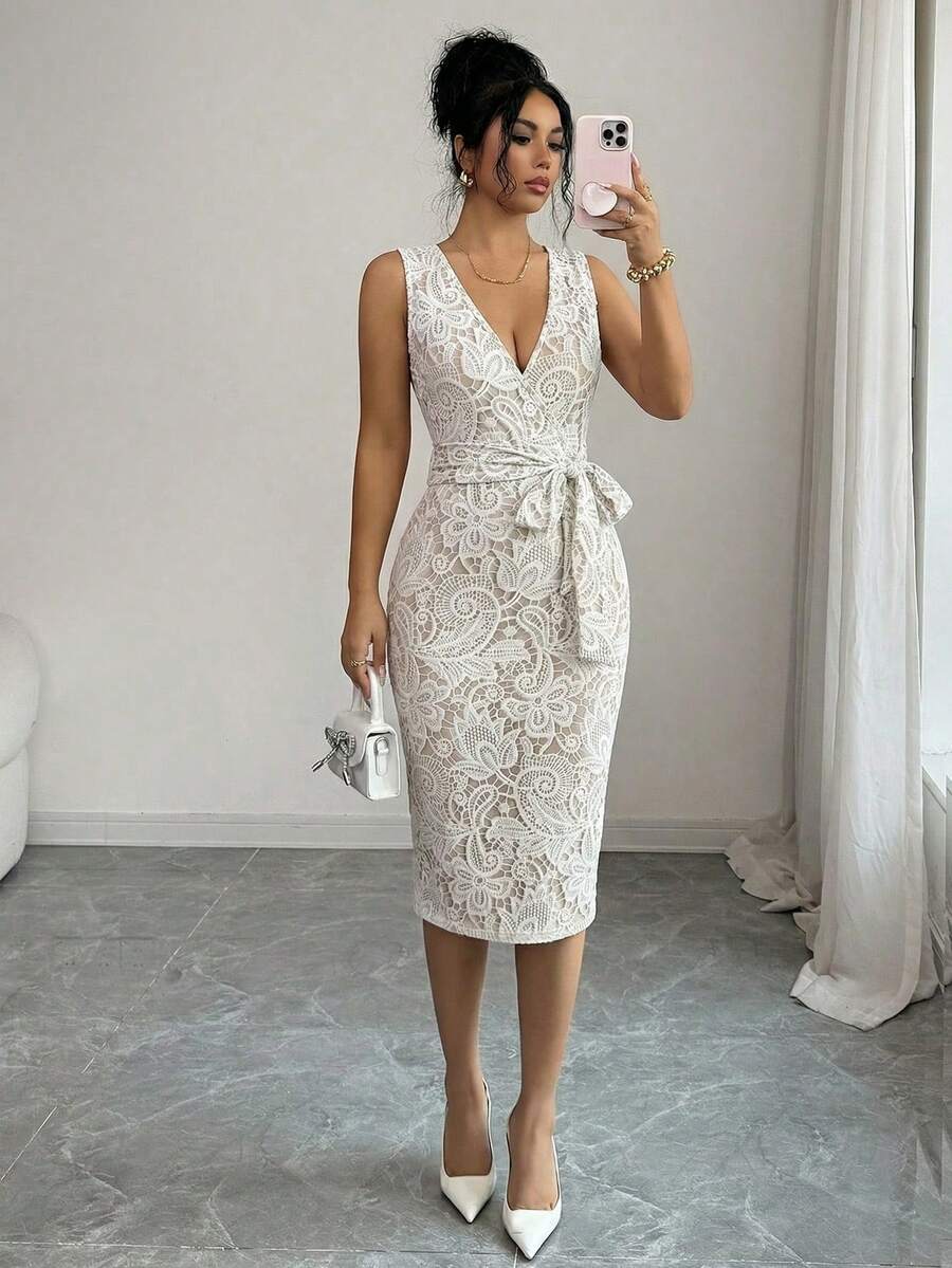 Apricot midi dress view 3