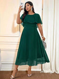 Front view of Elegant Plus Size Purple Chiffon Midi Dress for Summer Weddings and Formal Events