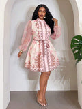 Side profile of Elegant Floral Plus Size Mini Shirt Dress for Beach Vacations and Special Occasions Pink mini shirt dress style
