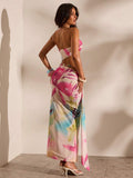 Beaded halter open-back maxi dress rear view