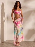 Tropical print cutout maxi dress outdoor front view