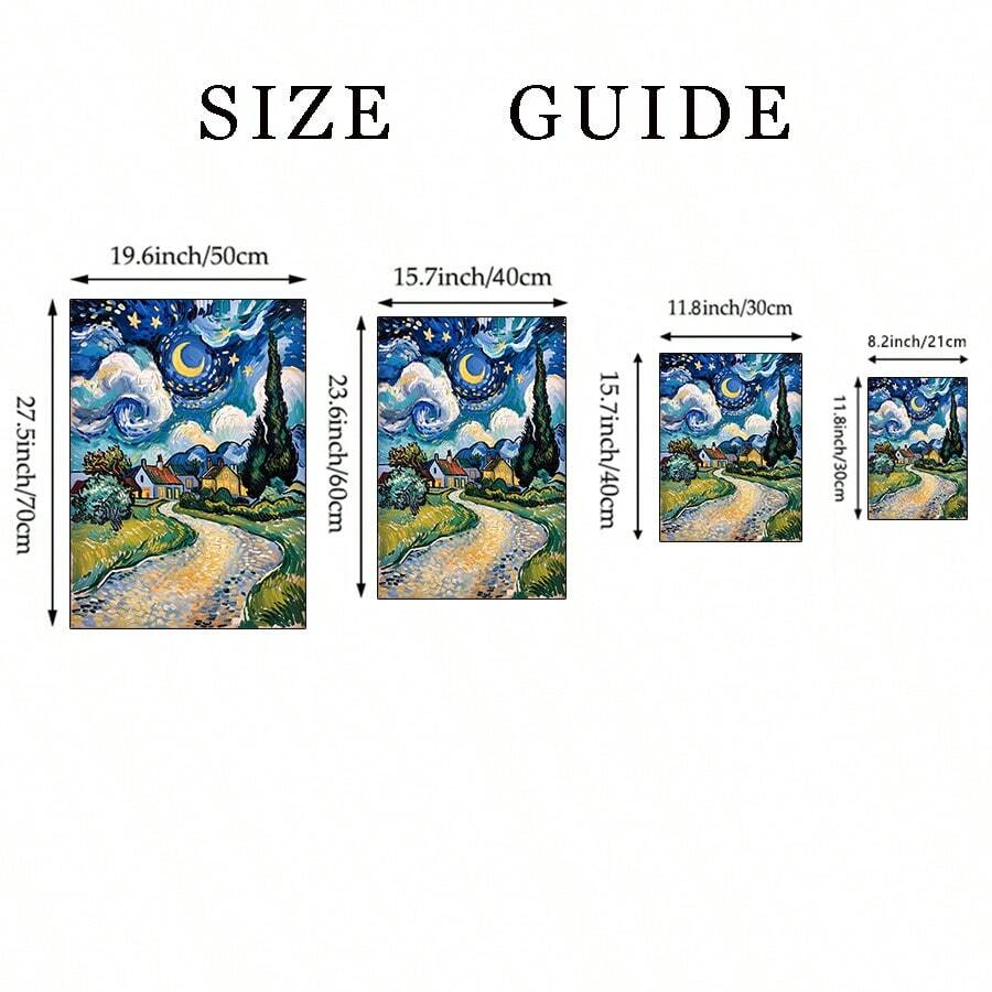 Size guide image for starry night canvas wall art print options