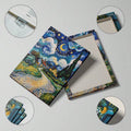 Detail view of Van Gogh style starry night canvas art with hanger and wrapped edge